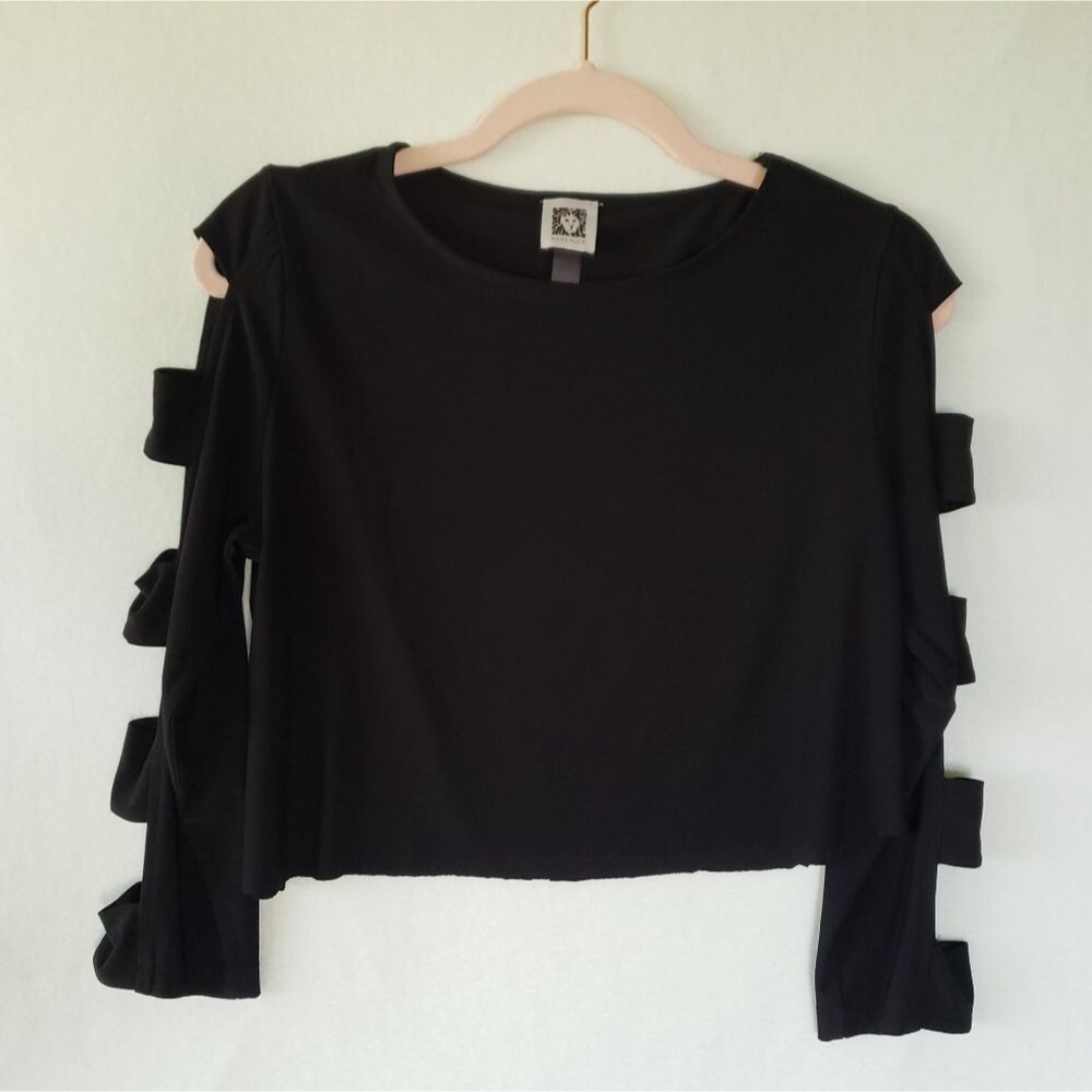 Anne Klein Cut Out Crop Top Long Sleeve Raw Edge Loose Fit